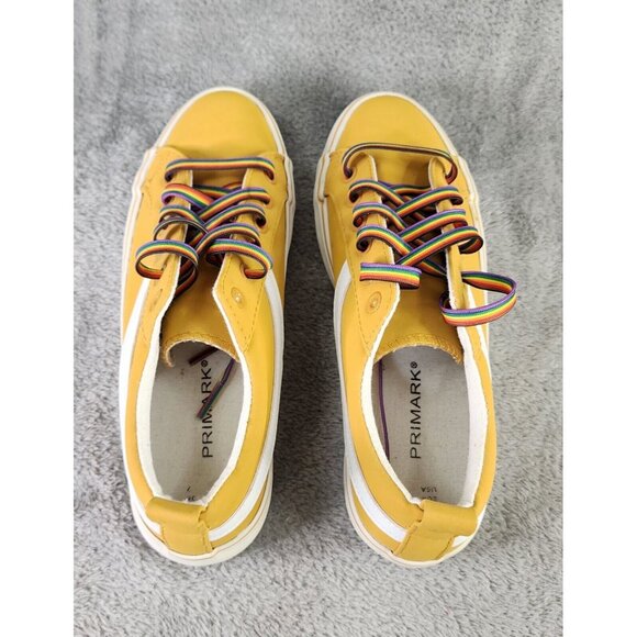 Primark Shoes Womans Size 7 Yellow Synthetic Casual Rainbow Lace Up Sneakers - Picture 8 of 8